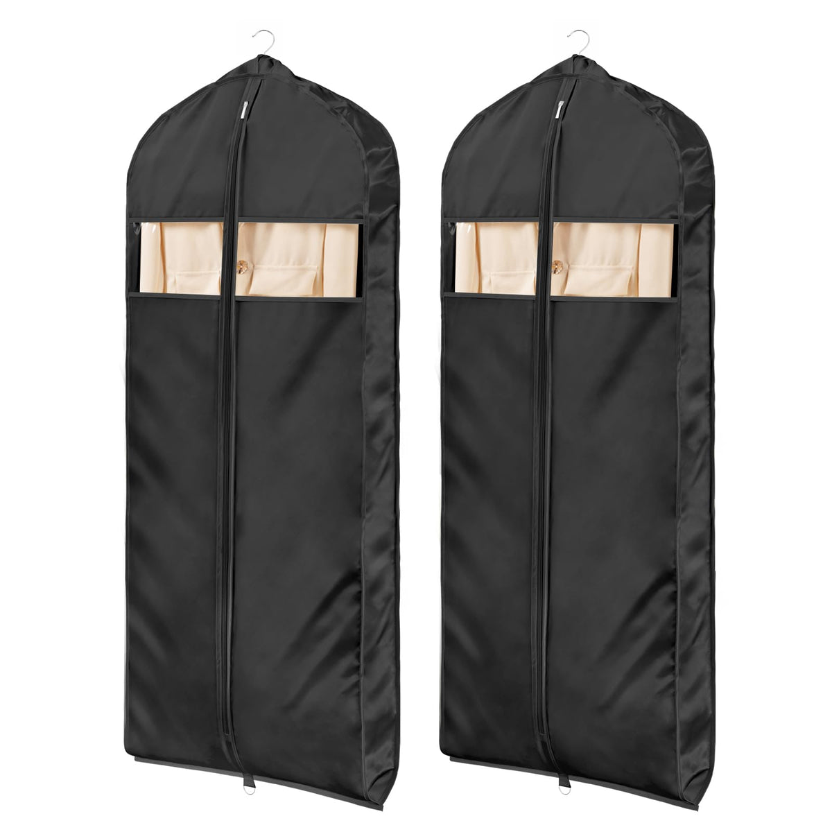 Univivi Satin Garment Bags for Hanging Clothes, Black, 43 Inch, 2 Pack