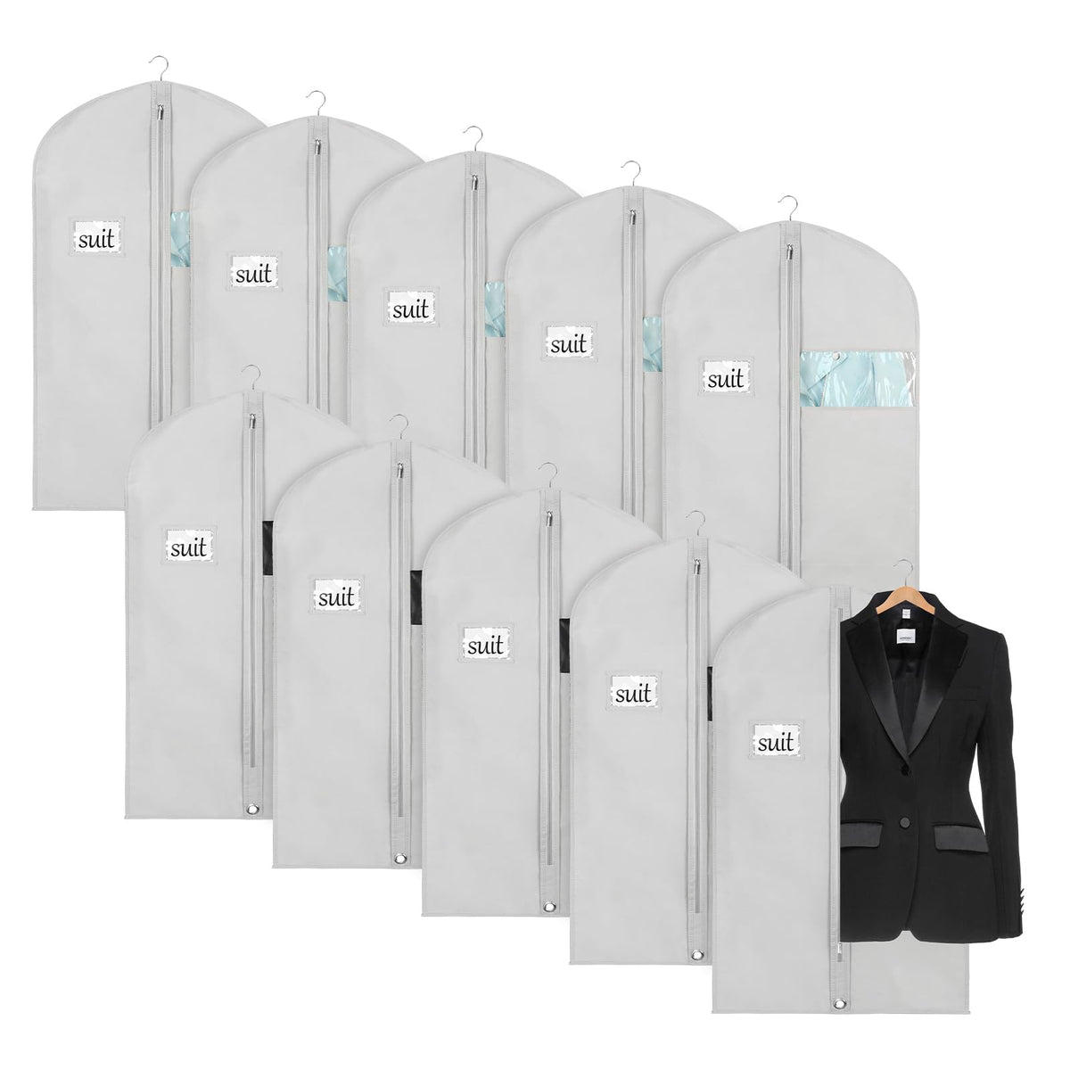 Univivi 60 Inch Lightweight Garment Bag for Hanging Clothes, 10 Pack, Black