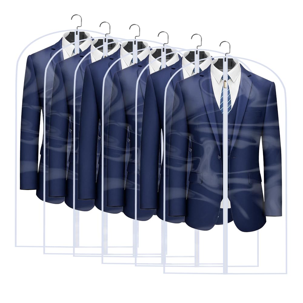 Hanging Garment Bag (Set of 6) Black Side Breathable Dress Bags for Hanging Clothes Cloth Cover for Closet Clear Full Zipper Bags for Coat Clothes Storage (24'' x 54'', Black)