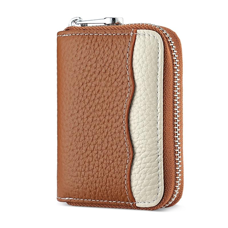Linno RFID 20 Slots Credit Card Holder Genuine Leather Small Wallet for Women or Men with Zipper