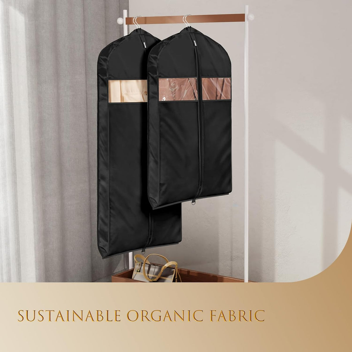 Univivi Satin Garment Bags for Hanging Clothes, Black, 43 Inch, 2 Pack