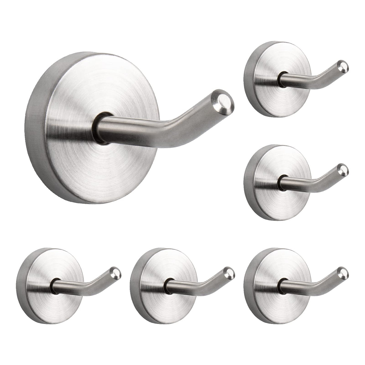 NearMoon Coat Hooks, Wall Mount Hooks for Hanging Hat Hurse Robe, 304 Stainless Steel Heavy Duty Towel Hangers for Bathroom Livingroom Hotel Kitchen Garage, 6 Pack (8 Inch, Matte Black)