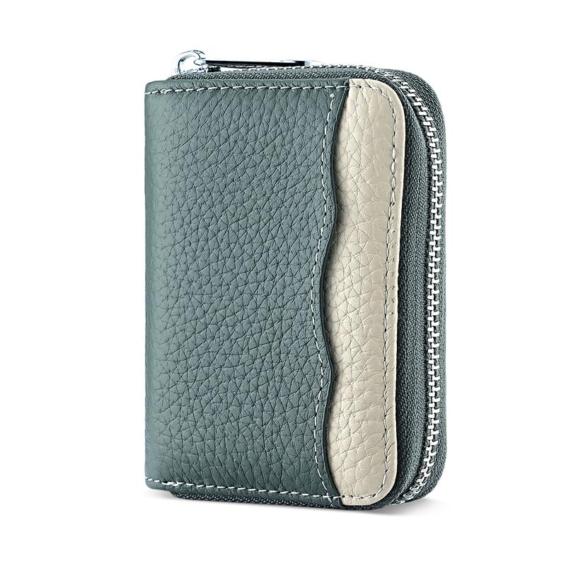 Linno RFID 20 Slots Credit Card Holder Genuine Leather Small Wallet for Women or Men with Zipper