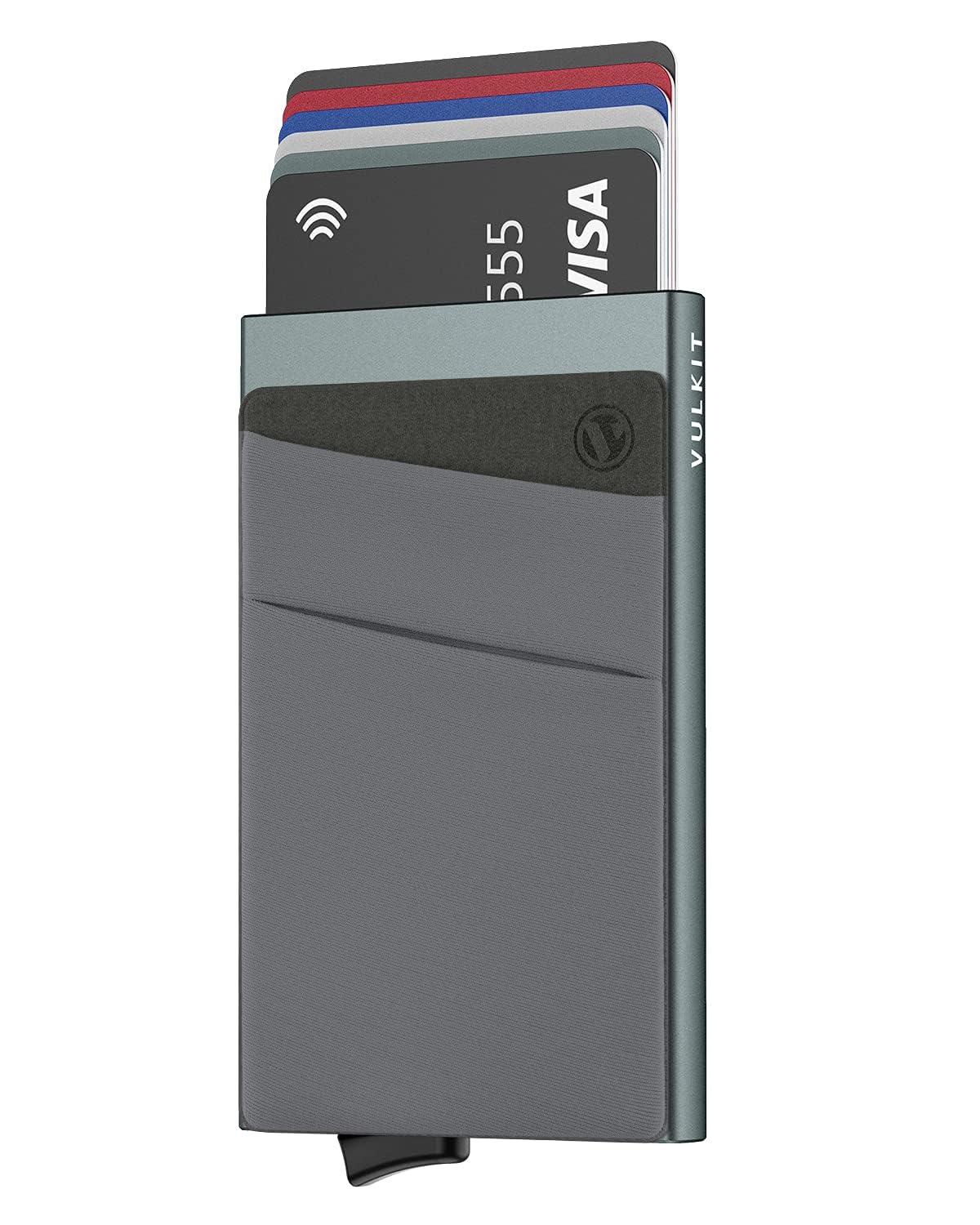 VULKIT Card Holder with Money Pocket Pop Up Wallet RFID Blocking Slim Metal Bank Card Case Holds 5 Cards and Notes