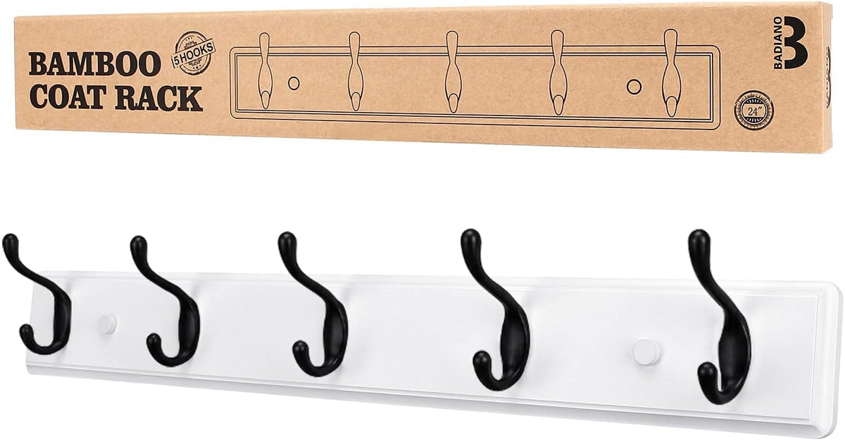 Badiano Heavy Duty Wooden Coat Rack, Wall-Mounted Organizer,14 Inch, White