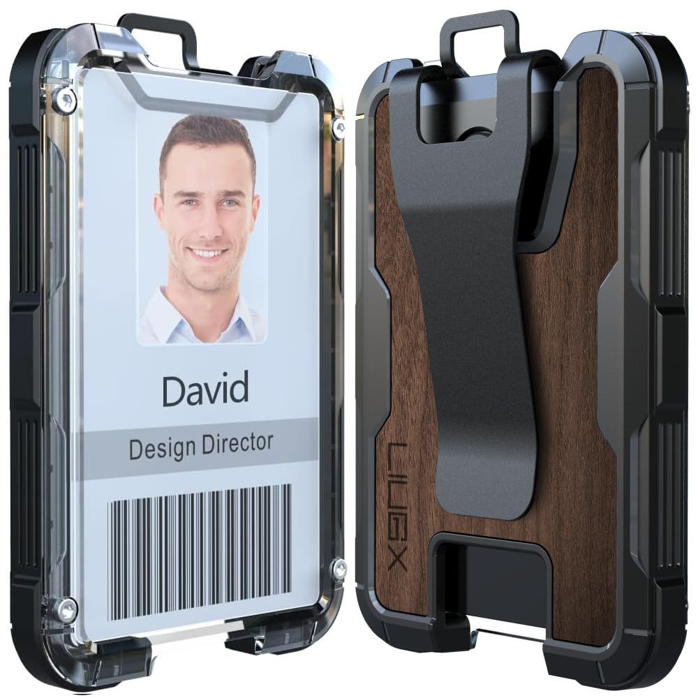 LIUGX Carbon Fiber Badge Holder with Metal Clip, 4 Cards, for Office IDs