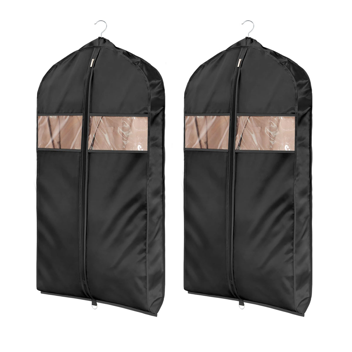Univivi Satin Garment Bags for Hanging Clothes, Black, 43 Inch, 2 Pack
