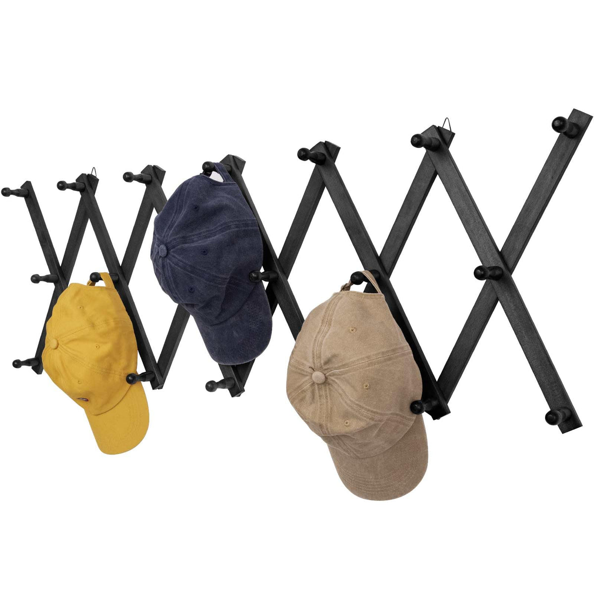 SCUNDA Hat Rack for Wall, Expandable Wall Hat Holder with 16 Hooks, 16 inch Wooden Wall Hook for Baseball Caps,Cowboy, Bag,Hoodie(Brown)