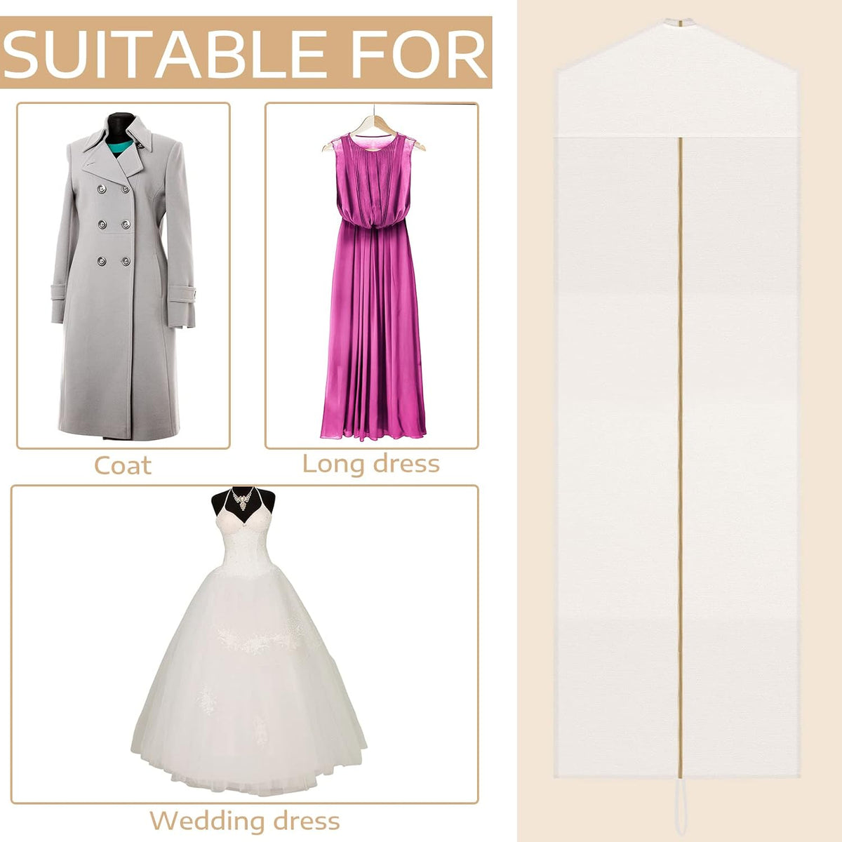 Sotiff Cotton Dress Garment Bags for Gowns Travel,White,70 X 23.6 Inch