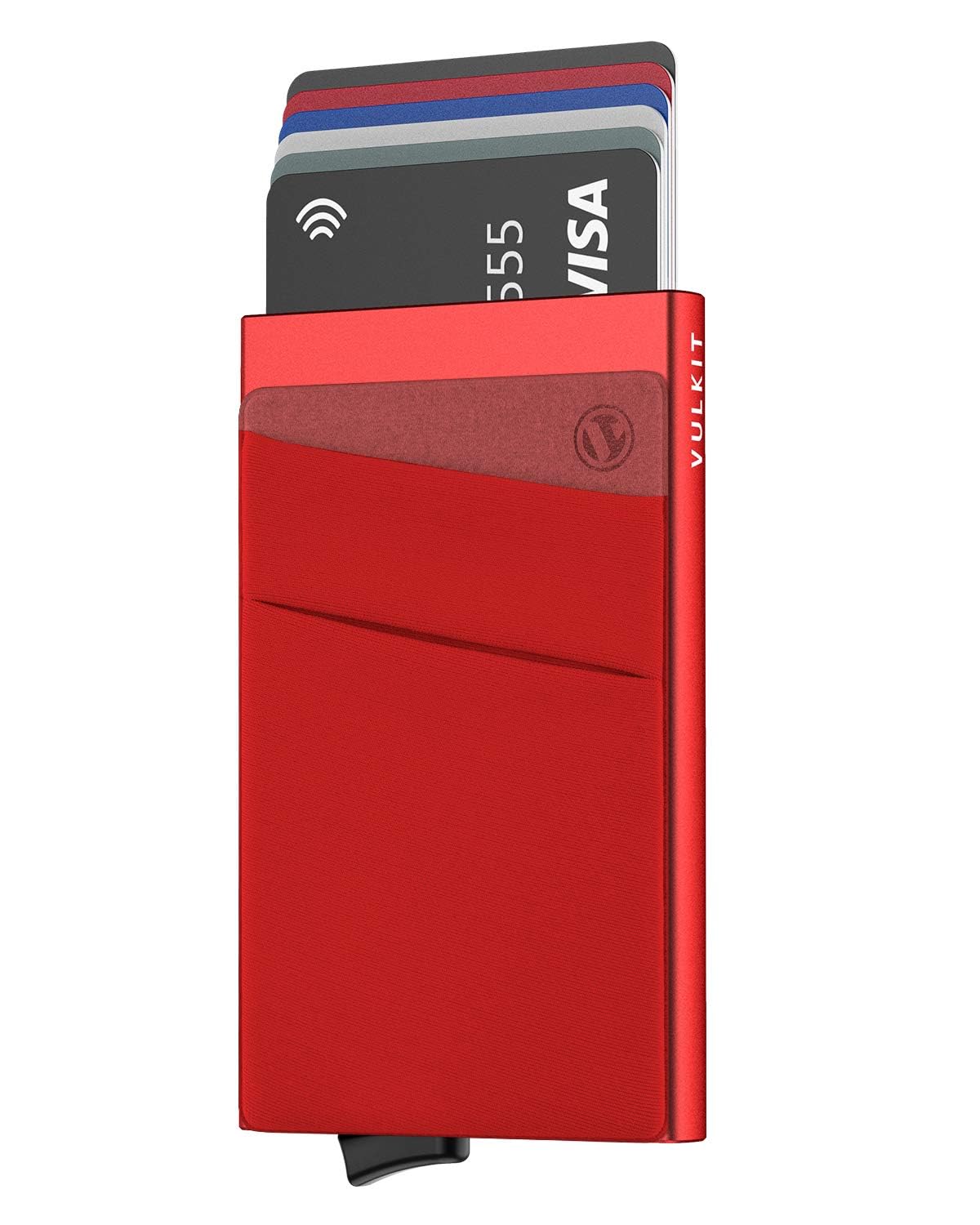 VULKIT Card Holder with Money Pocket Pop Up Wallet RFID Blocking Slim Metal Bank Card Case Holds 5 Cards and Notes