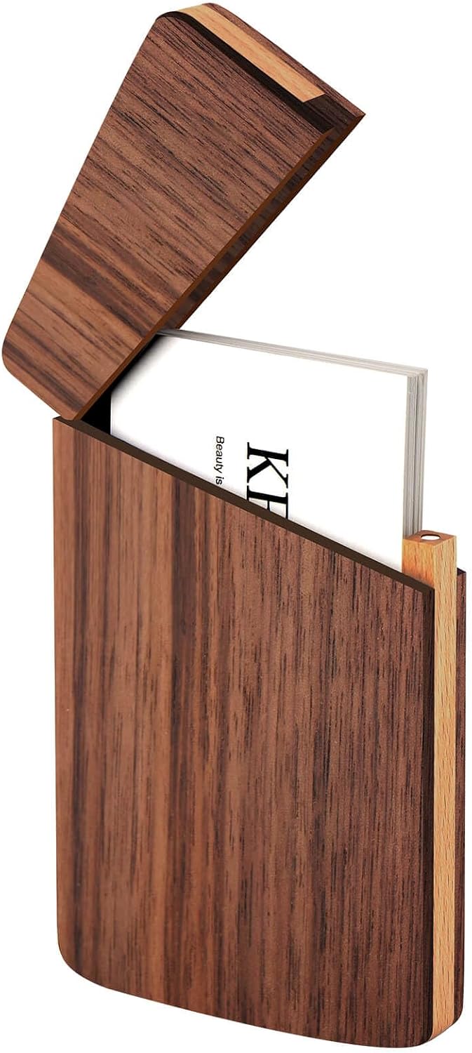 Wooden Business Card Holder, Black Walnut Case with Magnetic Closure
