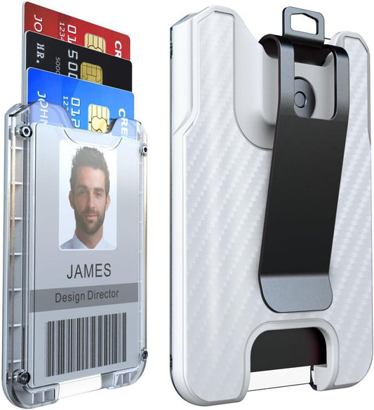 LIUGX Badge Holder with Metal Clip, Carbon Fiber-Texture, Hold 4 Cards
