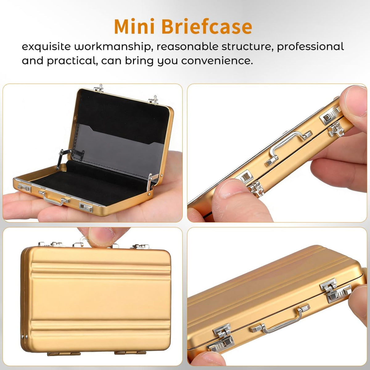 Tofficu Mini Briefcase Metal Business Card Holder - Portable Aluminum Card Case for Professional Image, Large Capacity