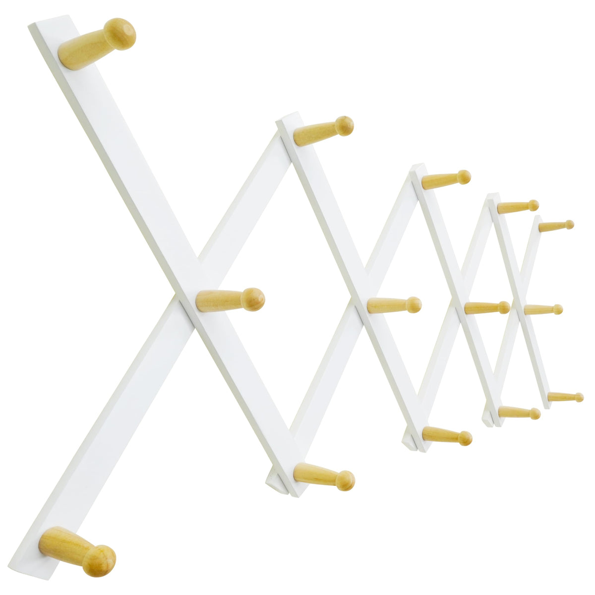 SKOLOO Hat Rack for Wall with 14 Hooks, Solid Wooden, Modern, Expandable Coat Rack Wall Mount for Coats, Hats, Bags, Baseball Caps, Natural Color