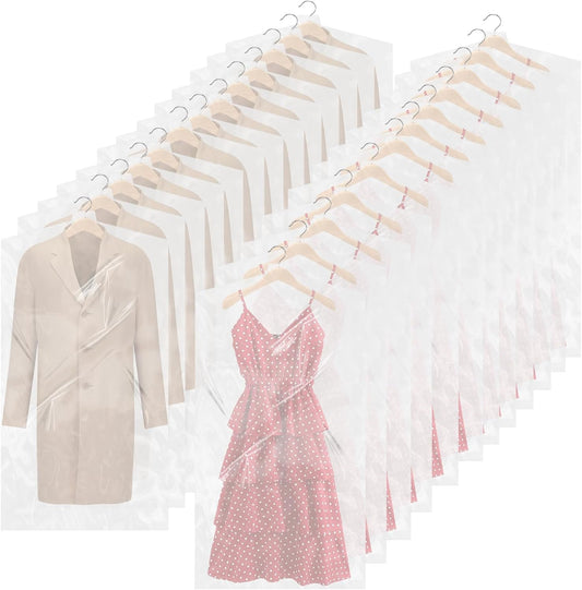 100 Pack Garment Bags for Hanging Clothes 59" Plastic Clear Garment Bags Dry Cleaner Bags Transparent Dust-proof Clothes Covers Bags for Closet Storage, Dry Cleaner, Travel