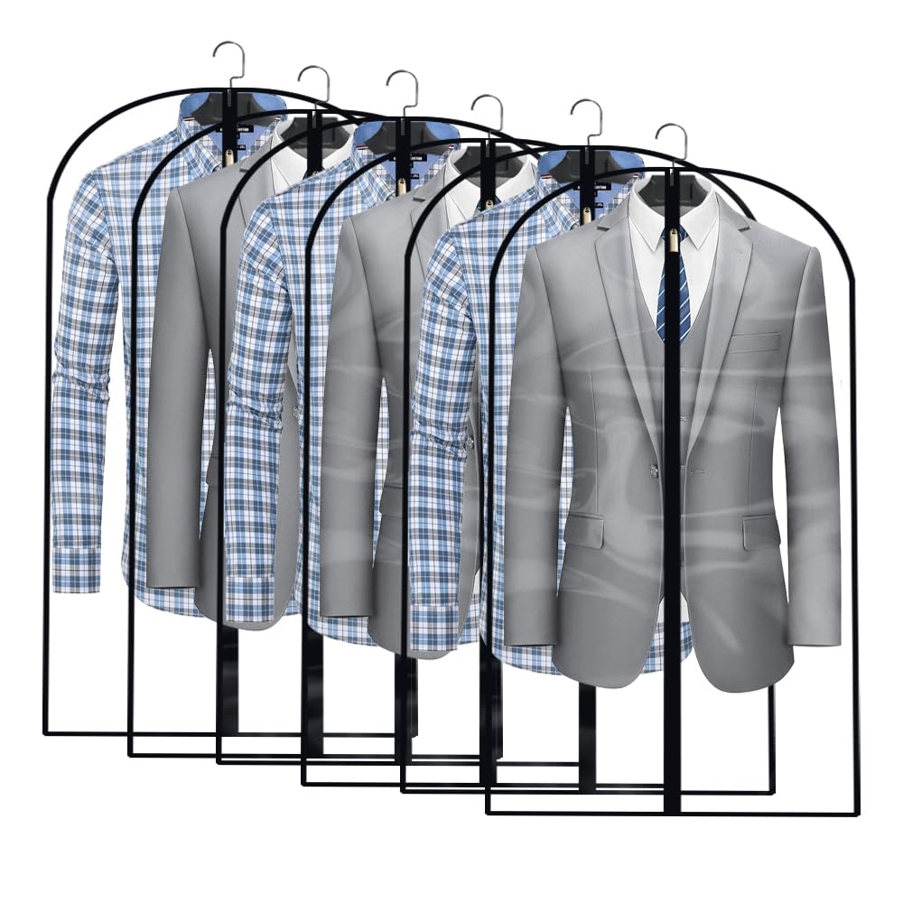 Hanging Garment Bag (Set of 6) Black Side Breathable Dress Bags for Hanging Clothes Cloth Cover for Closet Clear Full Zipper Bags for Coat Clothes Storage (24'' x 54'', Black)