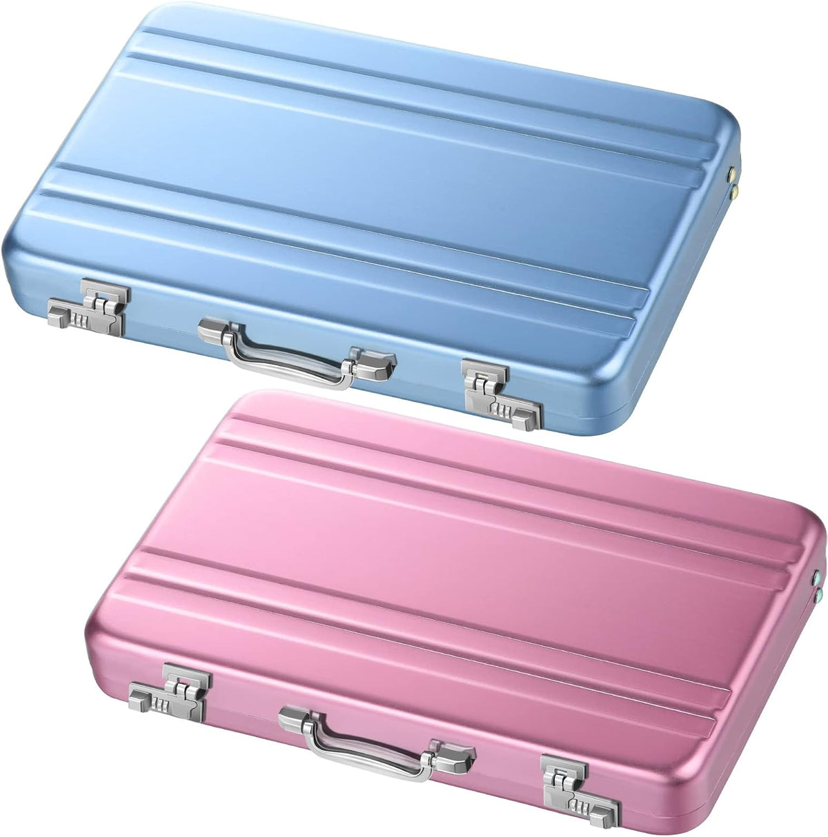 Oudain 2 Pcs Mini Briefcase Business Card Holder Case,Pink, Blue