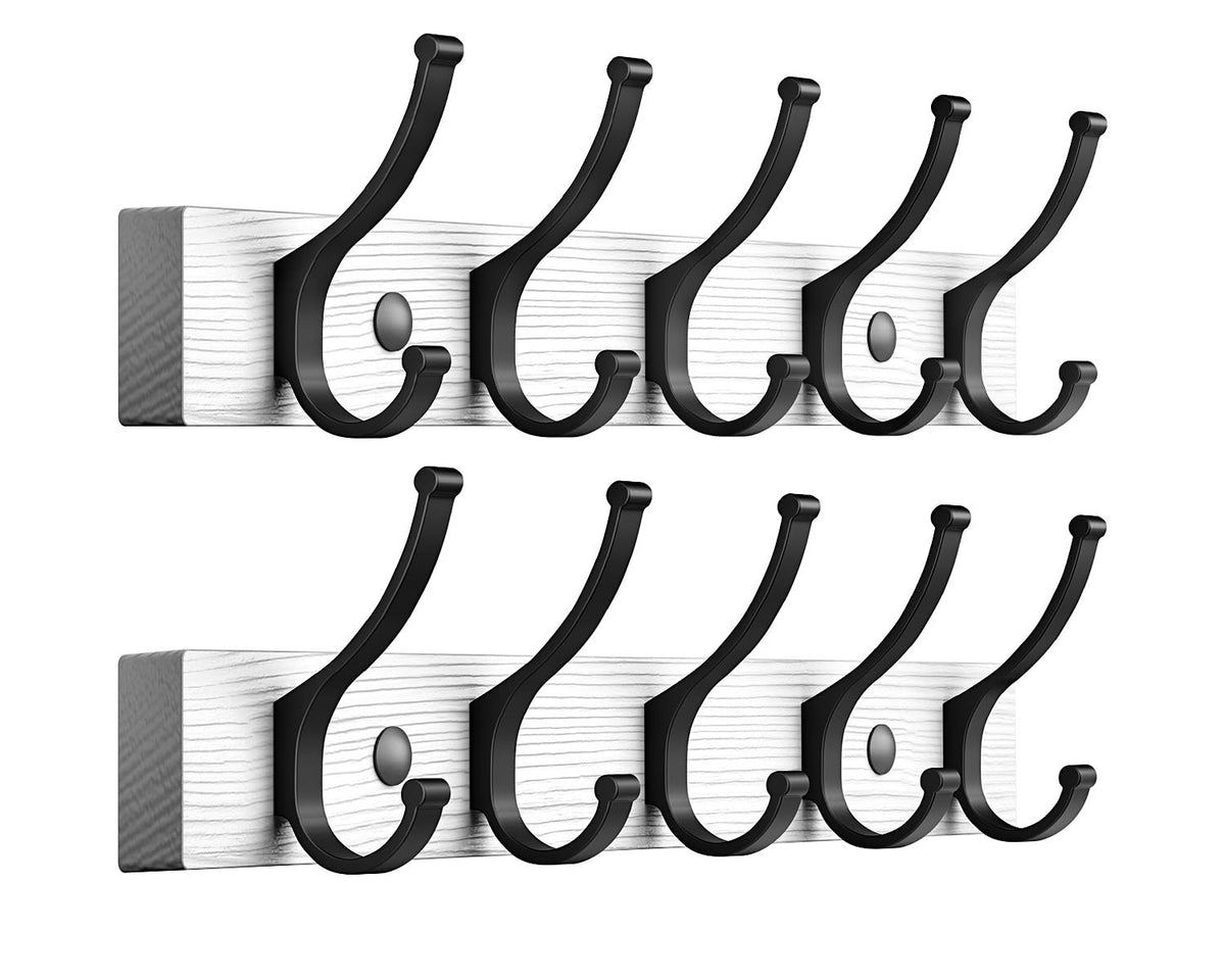 Optish Coat Rack Wall Mount, 16.5 Inches Wood Coat Hooks Wall Mount, Wall Coat Rack with 5 Hooks, Hat Rack Wall Hooks for Hanging Coat, Bag, Towel (2Pack, Brown)