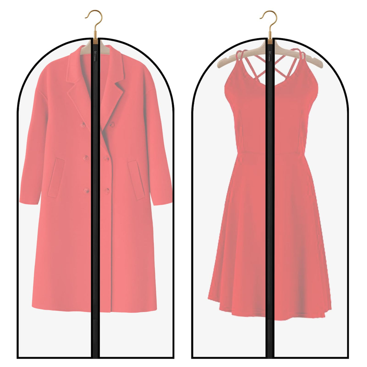 Pwsap 6Pcs Clear Garment Bags for Hanging Clothes, Breathable Clothes Covers with Zip, Moth Proof Hanging Garment Covers Bags for Travel & Wardrobe Storage for Dresses, Shirts, Coats (40 inch)