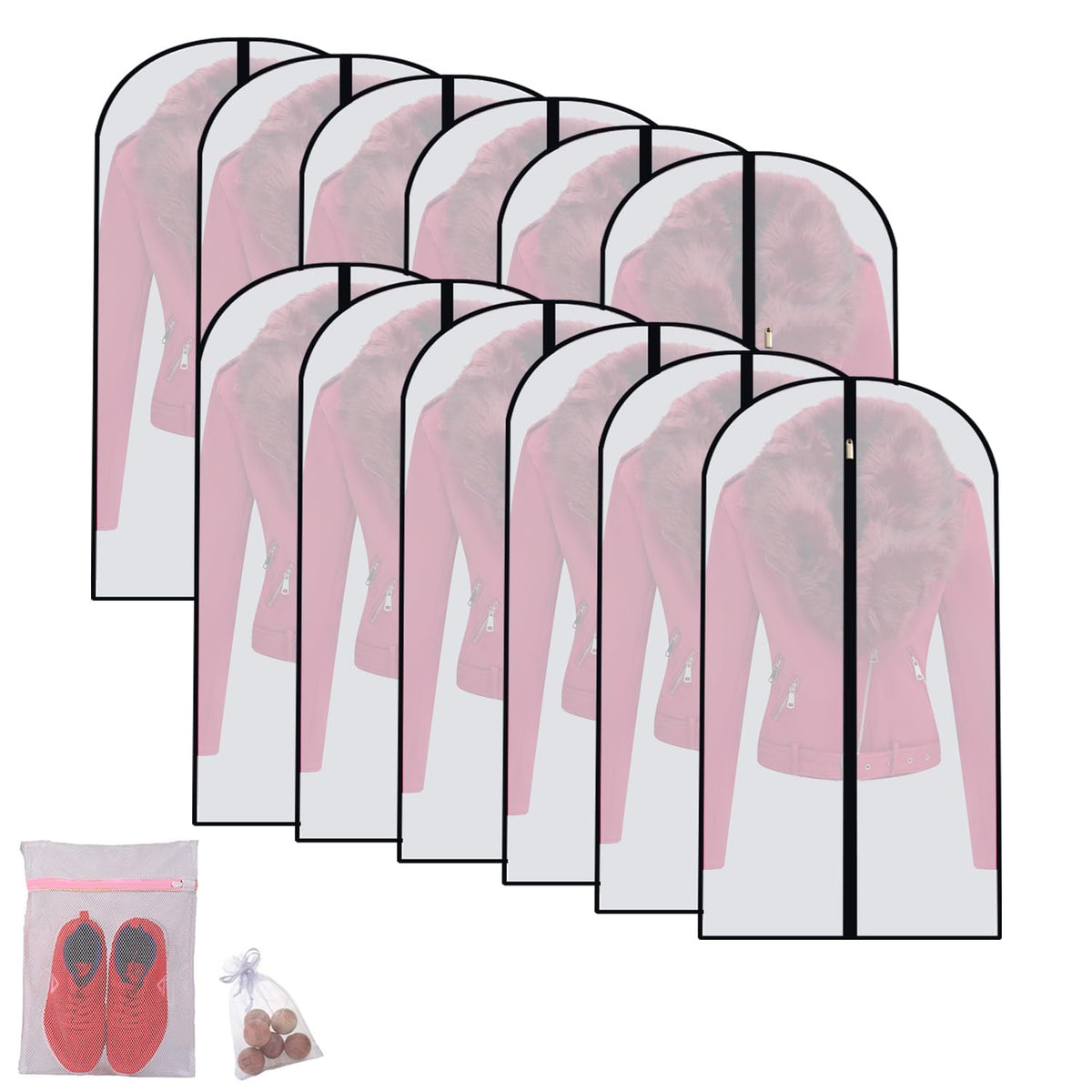 Hanging Garment Bag (Set of 6) Black Side Breathable Dress Bags for Hanging Clothes Cloth Cover for Closet Clear Full Zipper Bags for Coat Clothes Storage (24'' x 54'', Black)