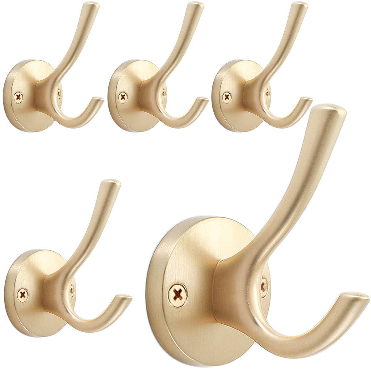 TOFIIGREM Brushed Nickel Robe Hooks Towel Hooks, 3 Pack Coat Hook Heavy Duty Mudroom Hook Double Bathrobe Hook Wall Mounted, Hat Hooks for Entryway Bathroom Kitchen Closet