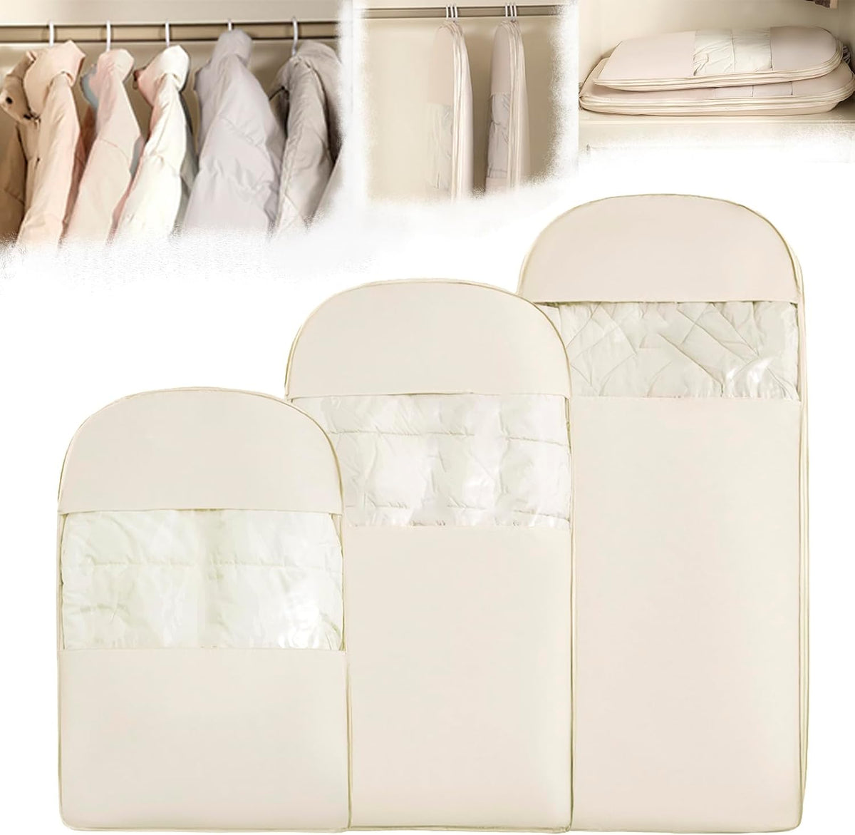 Space Saving Hanging Garment Bag with Self Compression Zipper。