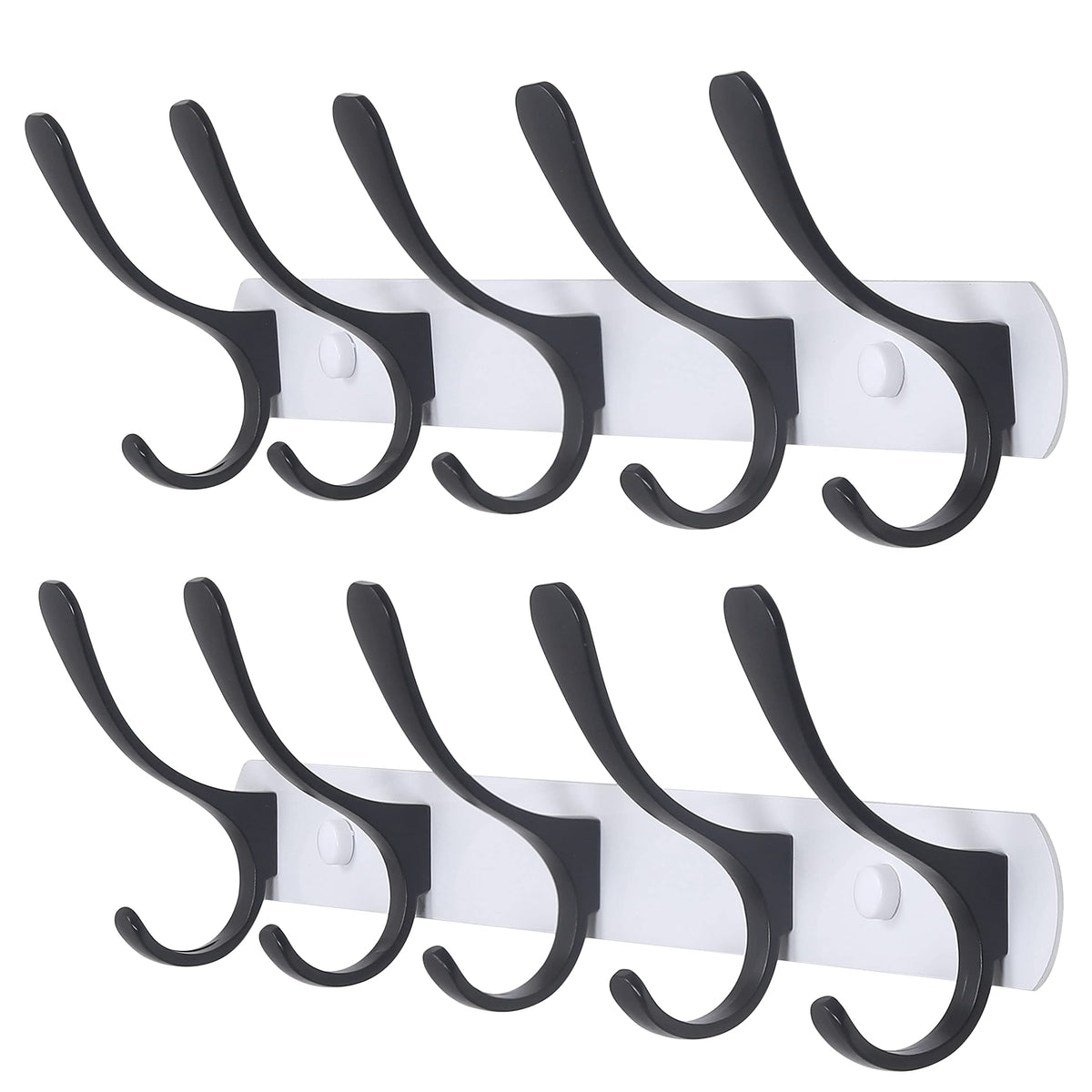 SKOLOO Coat Rack Wall Mount - Modern, Metal Wall Coat Rack with 5 Hooks, Pack of 2, Sturdy Wall Mounted Coat Hooks for Hanging Coat, Jacket, Clothes, Hat, Matte Black