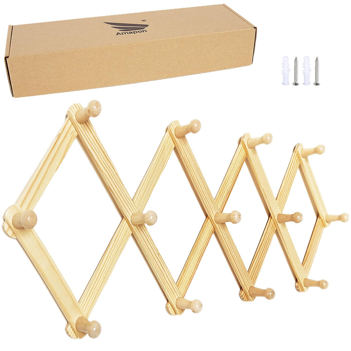 AMAPON Accordion Wall Hanger Expandable Coat Hat Rack 13 Peg Hook (Walnut)