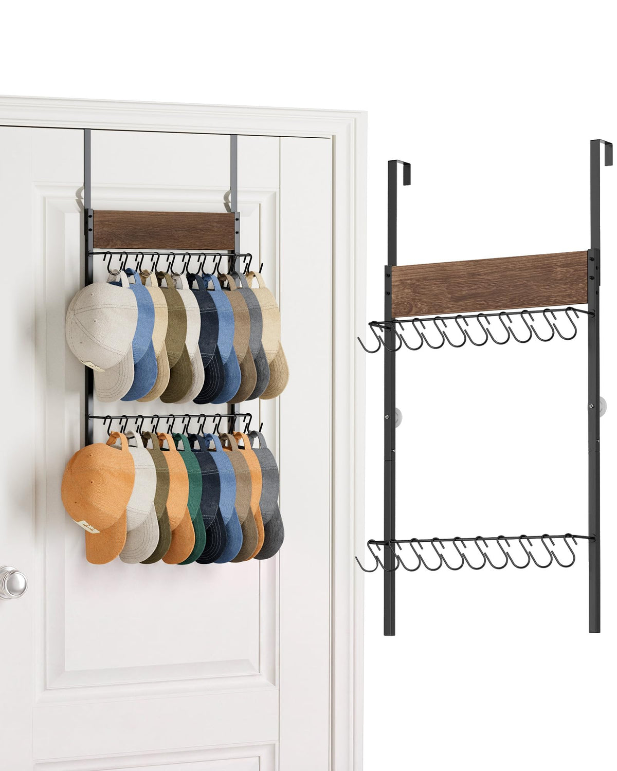 FANGSUN Over the Door Hat Organizer with 30 Hooks, 3-Tier Hat Rack for Door