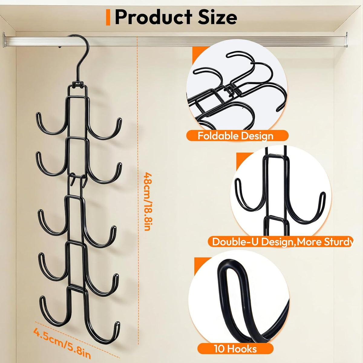 Hat Organizer for Closet, Baseball Caps Rack with 10 Hooks