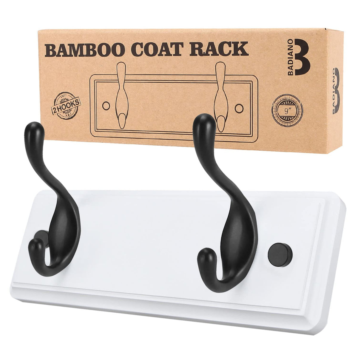 Badiano Heavy Duty Wooden Coat Rack, Wall-Mounted Organizer,14 Inch, White