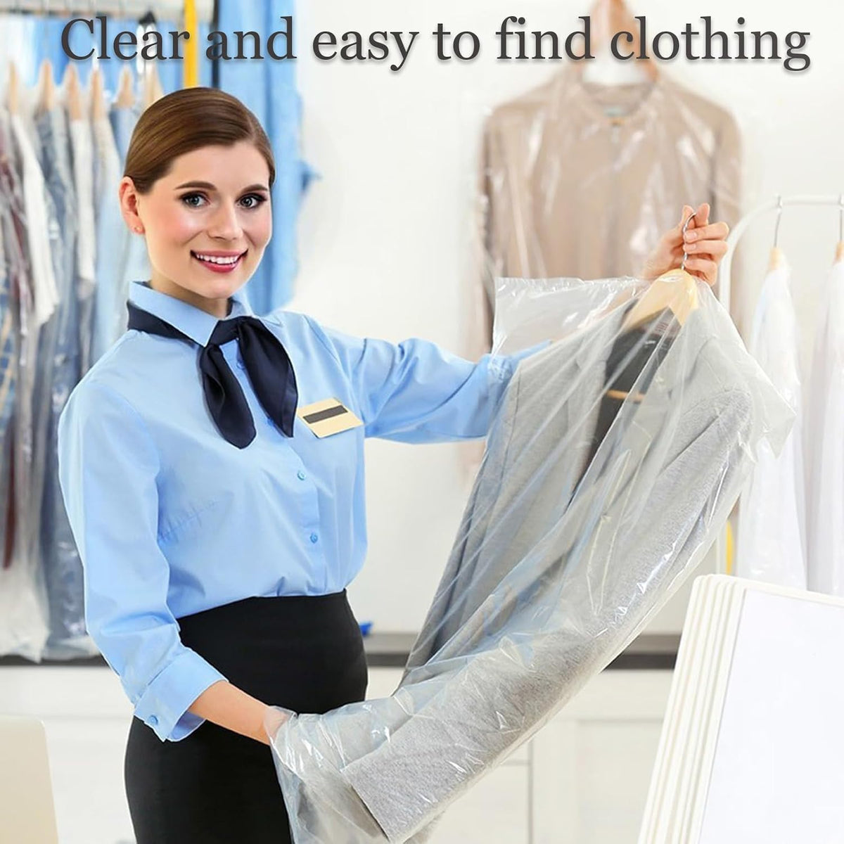 100 Pack Garment Bags for Hanging Clothes 59" Plastic Clear Garment Bags Dry Cleaner Bags Transparent Dust-proof Clothes Covers Bags for Closet Storage, Dry Cleaner, Travel