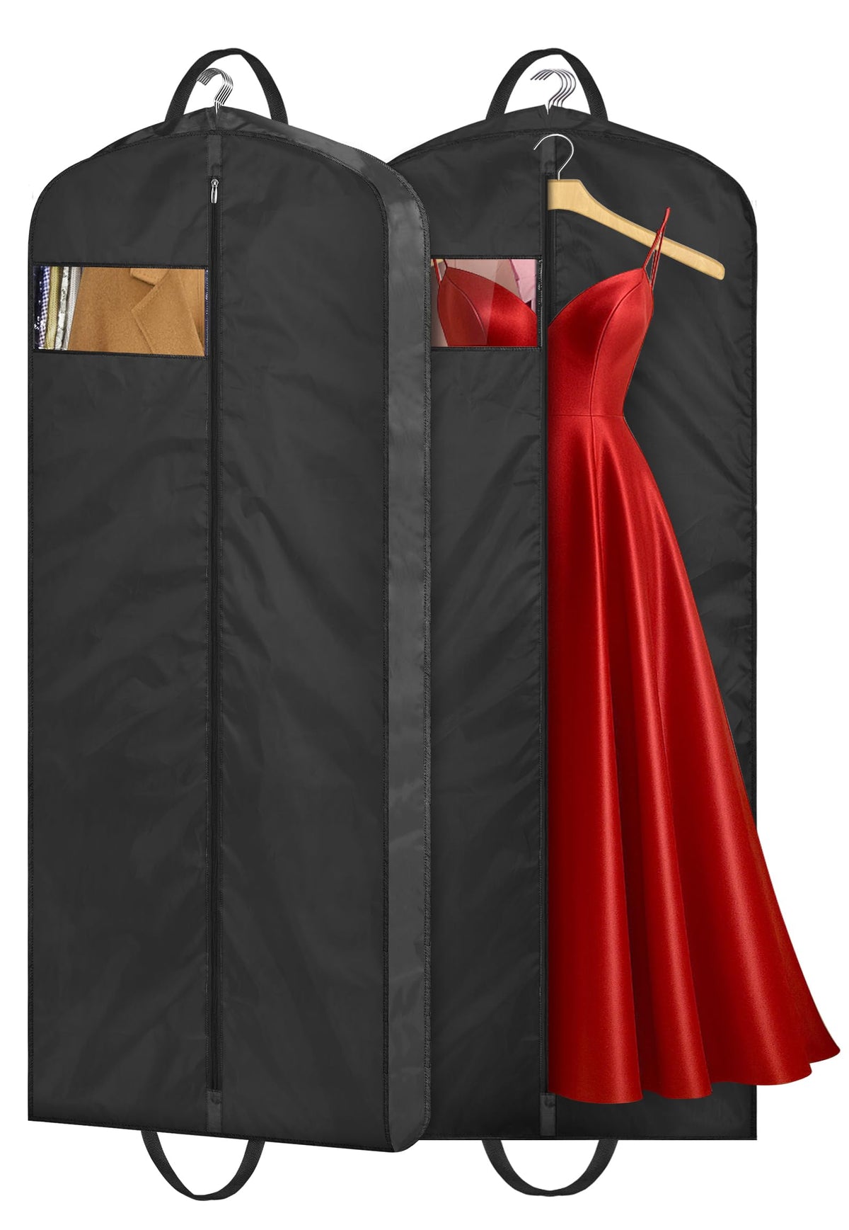 MISSLO 65" Long Garment Bags for Travel Dress Bags for Hanging Clothes 2 Packs Wedding Dress Cover Waterproof Clothes Protector for Closet Storage for Gowns, Tuxedos, Coats, Black