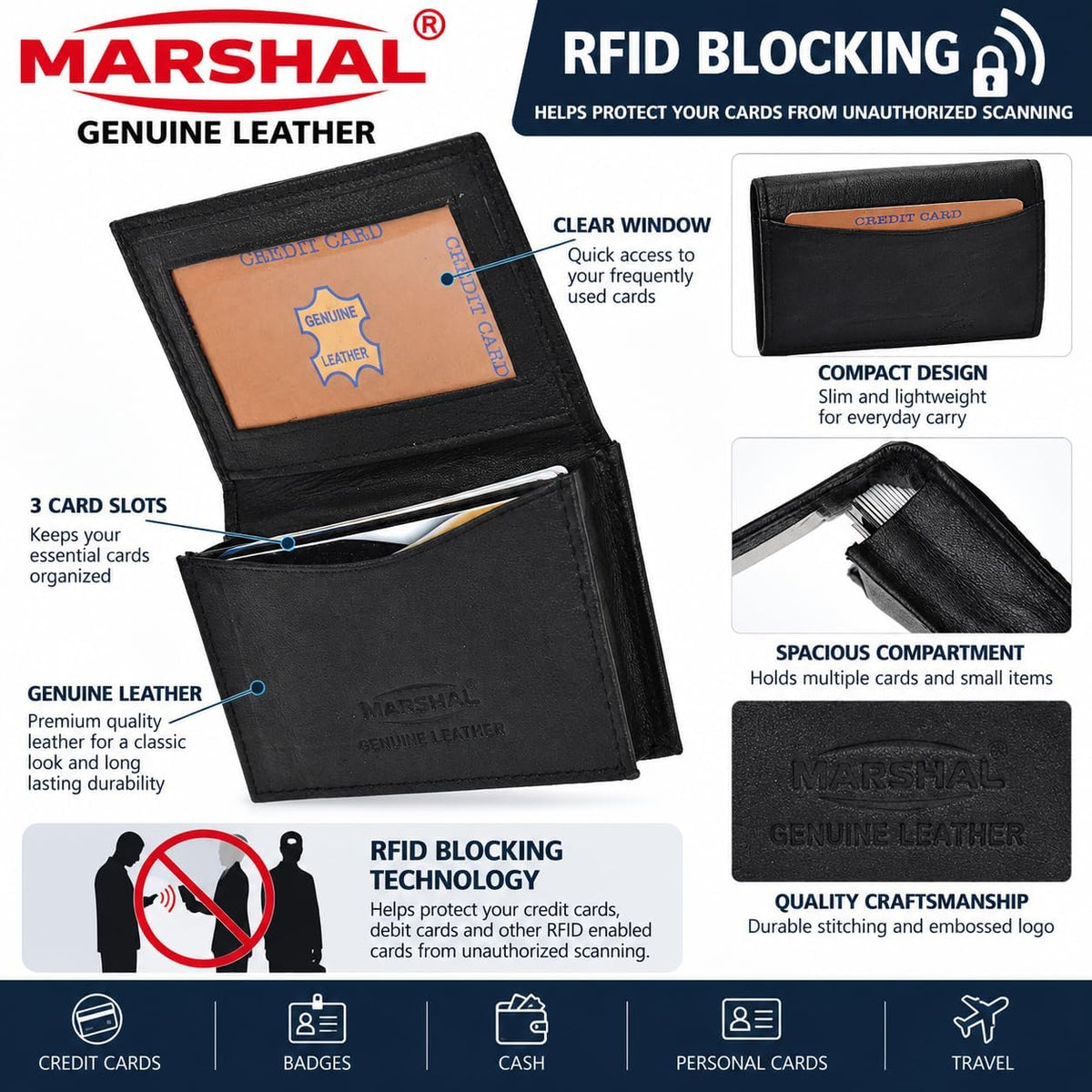 Genuine Leather Expandable Credit Card Outside Id Business Card Holder Wallet 070BK