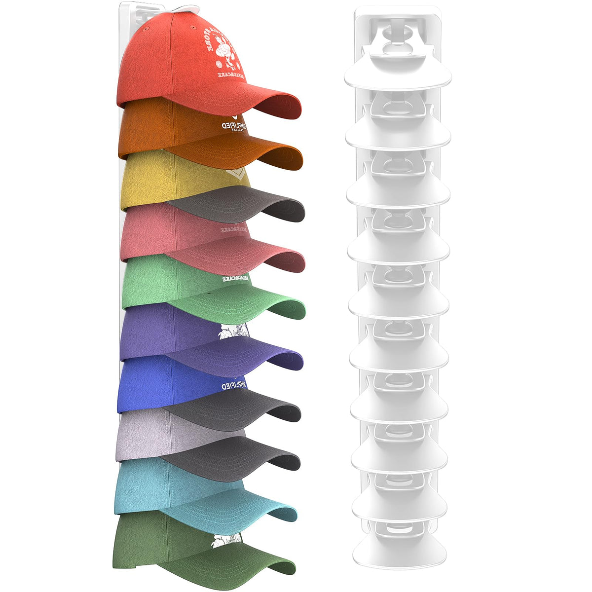 Hat Organizer for Baseball Caps Hold Up to 40 Hats, 2 Pack Hat Rack for Wall, Strong Adhesive Hat Storage Display Holder for Closet Door and Wall (Black)