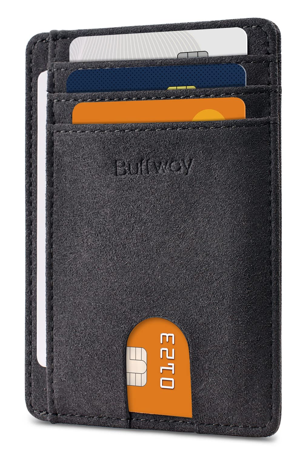 Buffway Slim Minimalist Front Pocket RFID Blocking Leather Wallets for Men and Women - Alaska Cherry