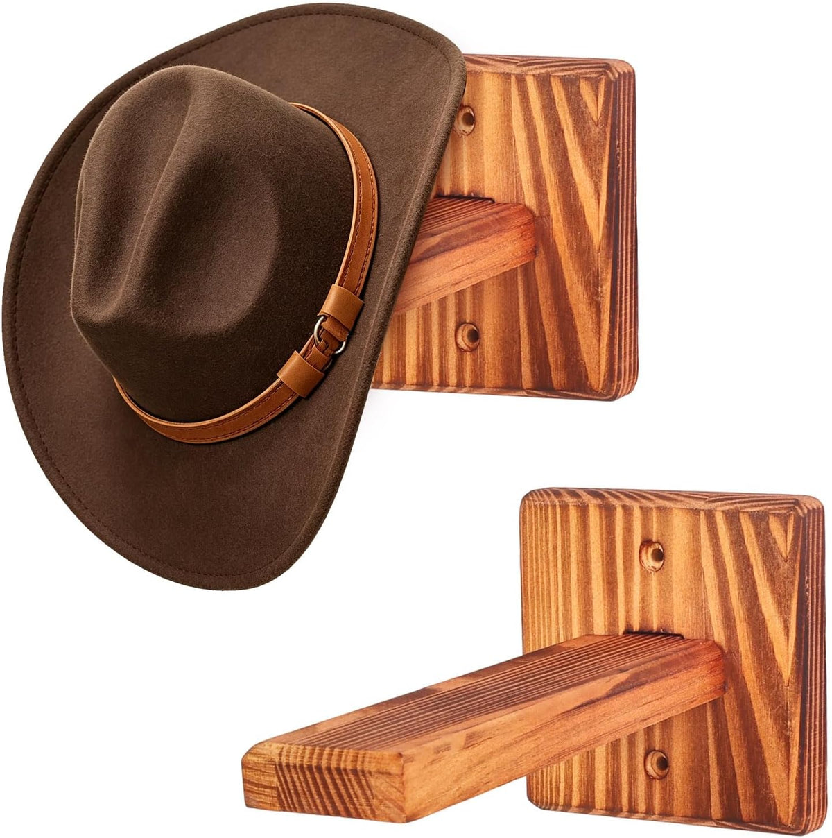 Wall Mount Cowboy Hat Rack 2 Pack Solid Wood Hat Hook