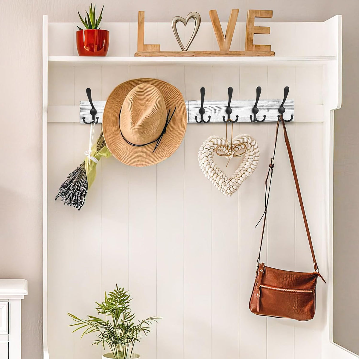 IBosins Wall Mounted Coat Rack, 31.4" Long with 8 Black Rustic Tri-Hooks