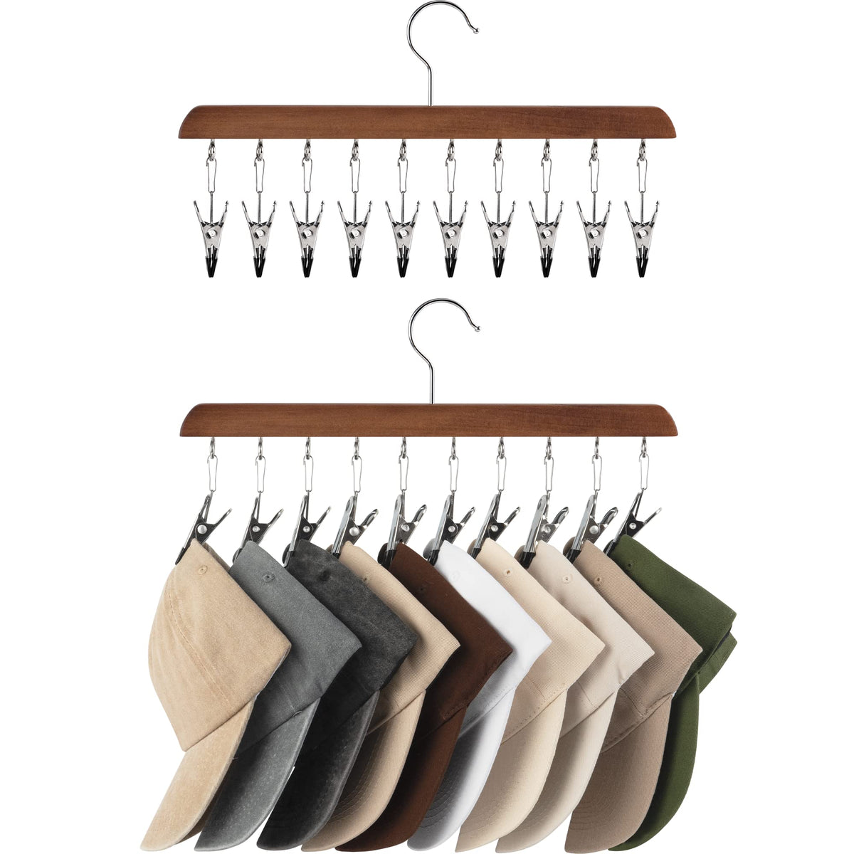 StorageWorks Hat Organizer 2 Pack, Black Cap Hanger Rack with 10 Clips