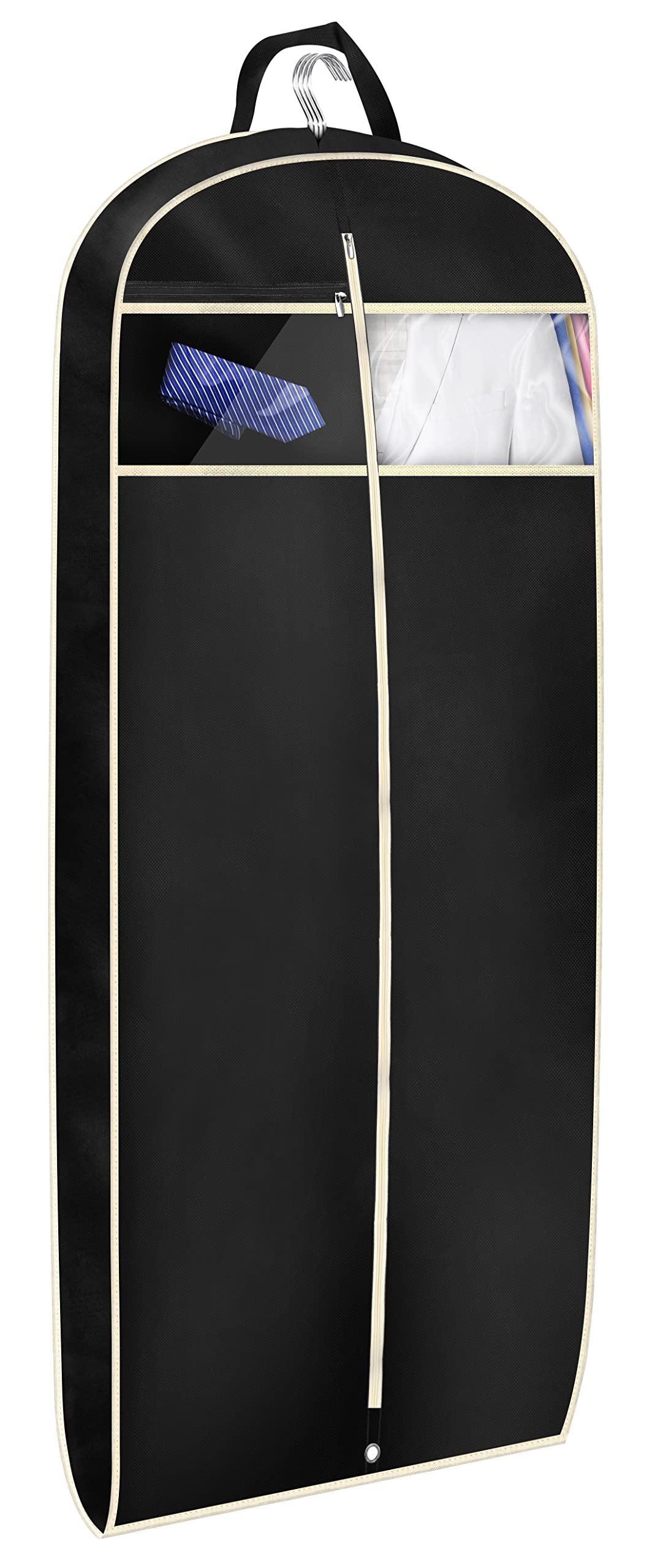MISSLO 43" Gusseted Travel Garment Bag with Accessories Zipper Pocket Breathable Suit Garment Cover for Shirts Dresses Coats, Black