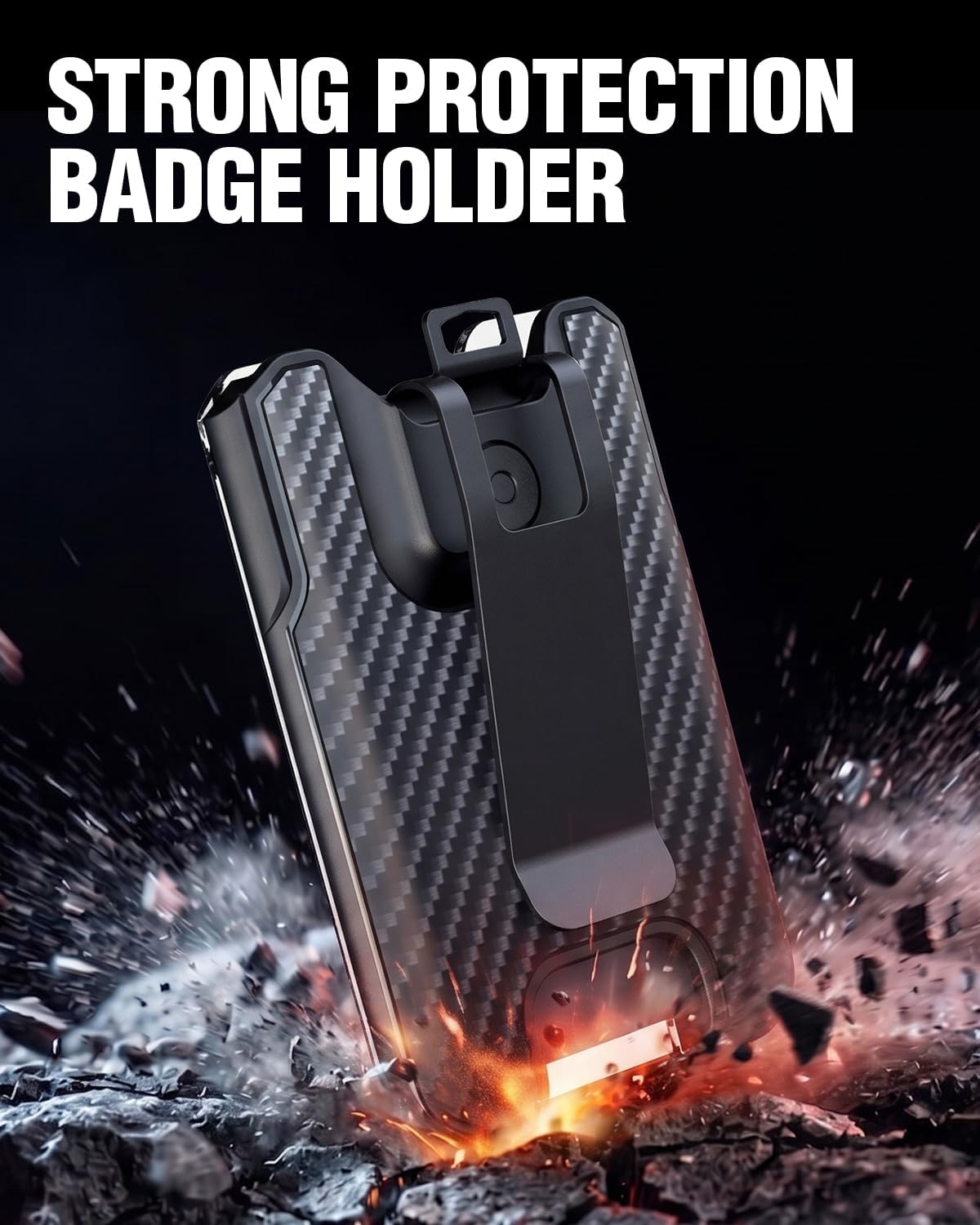 LIUGX Badge Holder with Metal Clip, Carbon Fiber-Texture, Hold 4 Cards