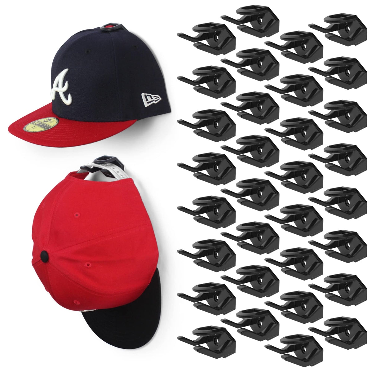 Modern JP Adhesive Hat Hooks for Wall (16-Pack) - Hat Rack for Baseball Caps, Minimalist Hat Display, Strong Hold Hat Hangers for Wall - USA Patented, Black