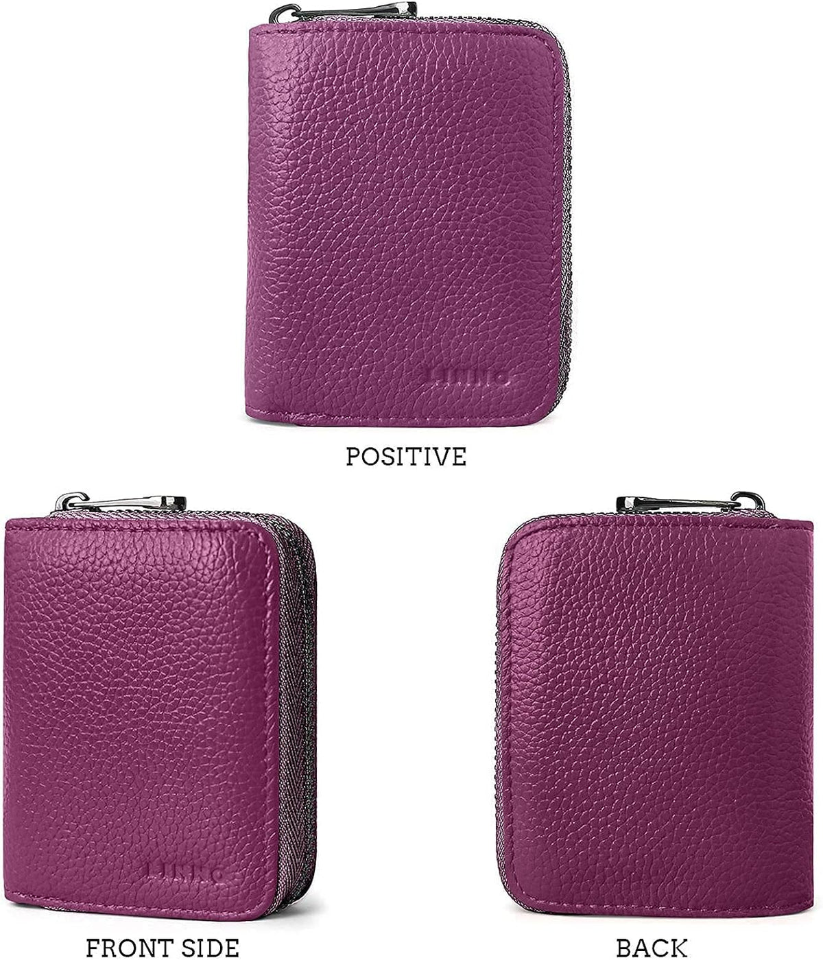 Linno RFID 20 Slots Credit Card Holder Genuine Leather Small Wallet for Women or Men with Zipper
