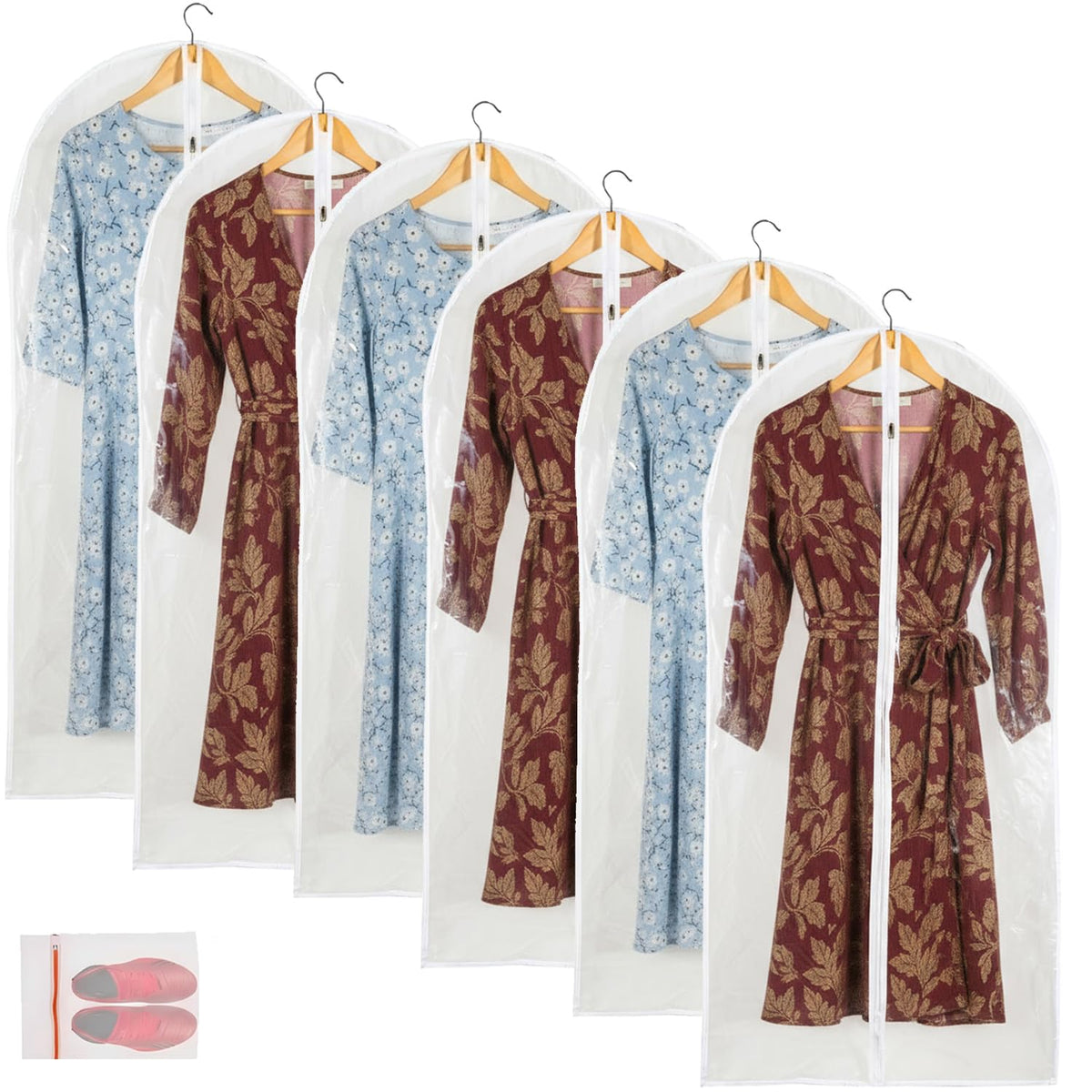 Clear Garment Bags For Hanging Clothes, 36" Women Suit Bags, Plastic Garment Bags for Closet Storage, Suit Cover Bags with Zipper for Short Coats, Jackets, Shirts 24"x36"/ 6 Pack