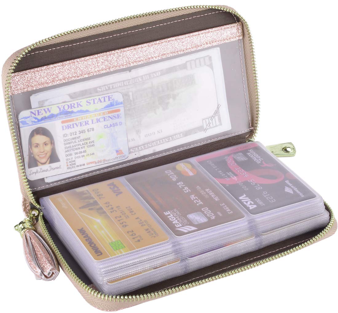 Easyoulife Credit Card Holder Wallet Womens Zipper Leather Case Purse RFID Blocking