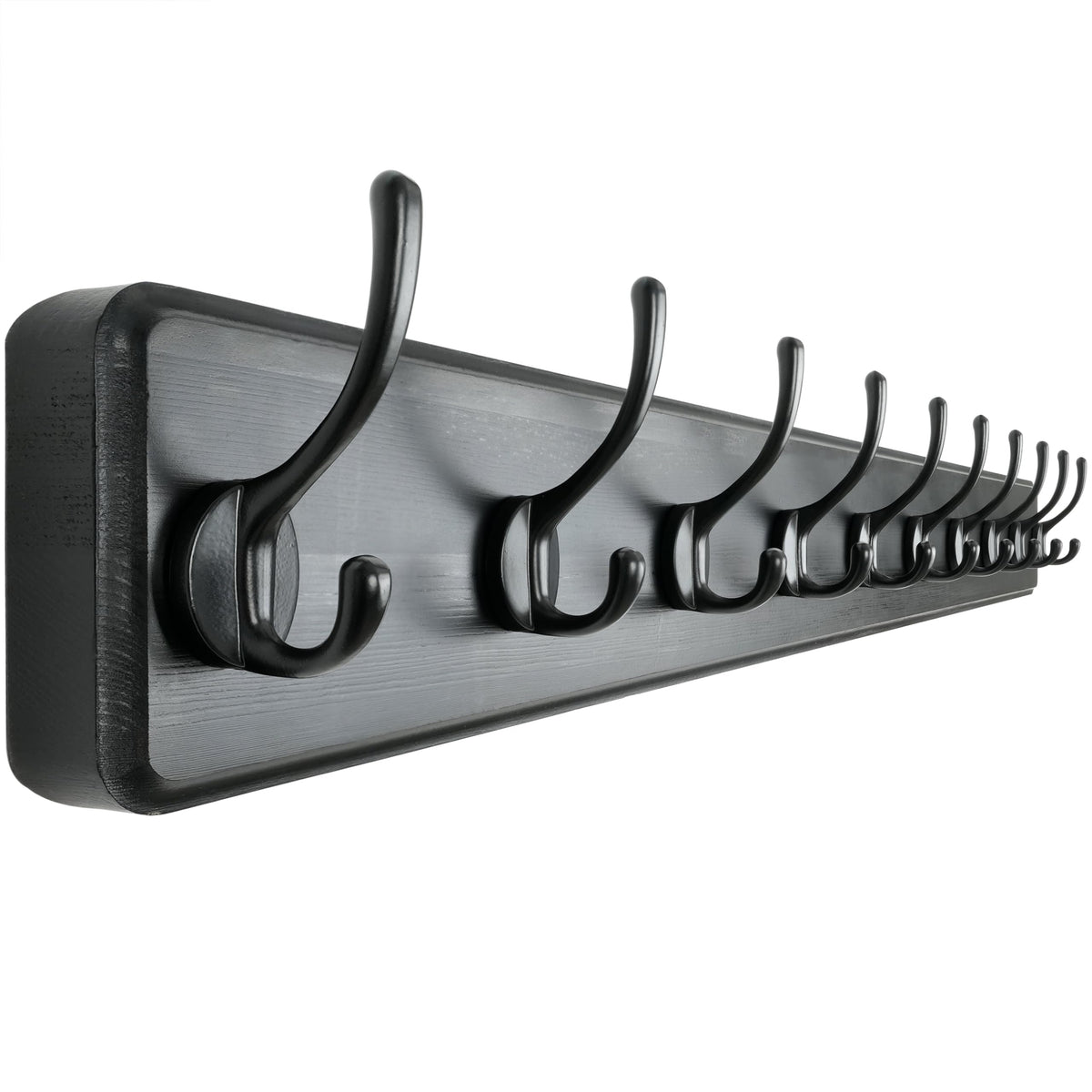 Dseap Wall Mounted Coat Rack: Patented, Heavy-Duty, 17.4" Long 5-Double-Hooks Wooden Hanger Rail for Winter Coats, Hat, Jacket, Clothing - Natural & Black