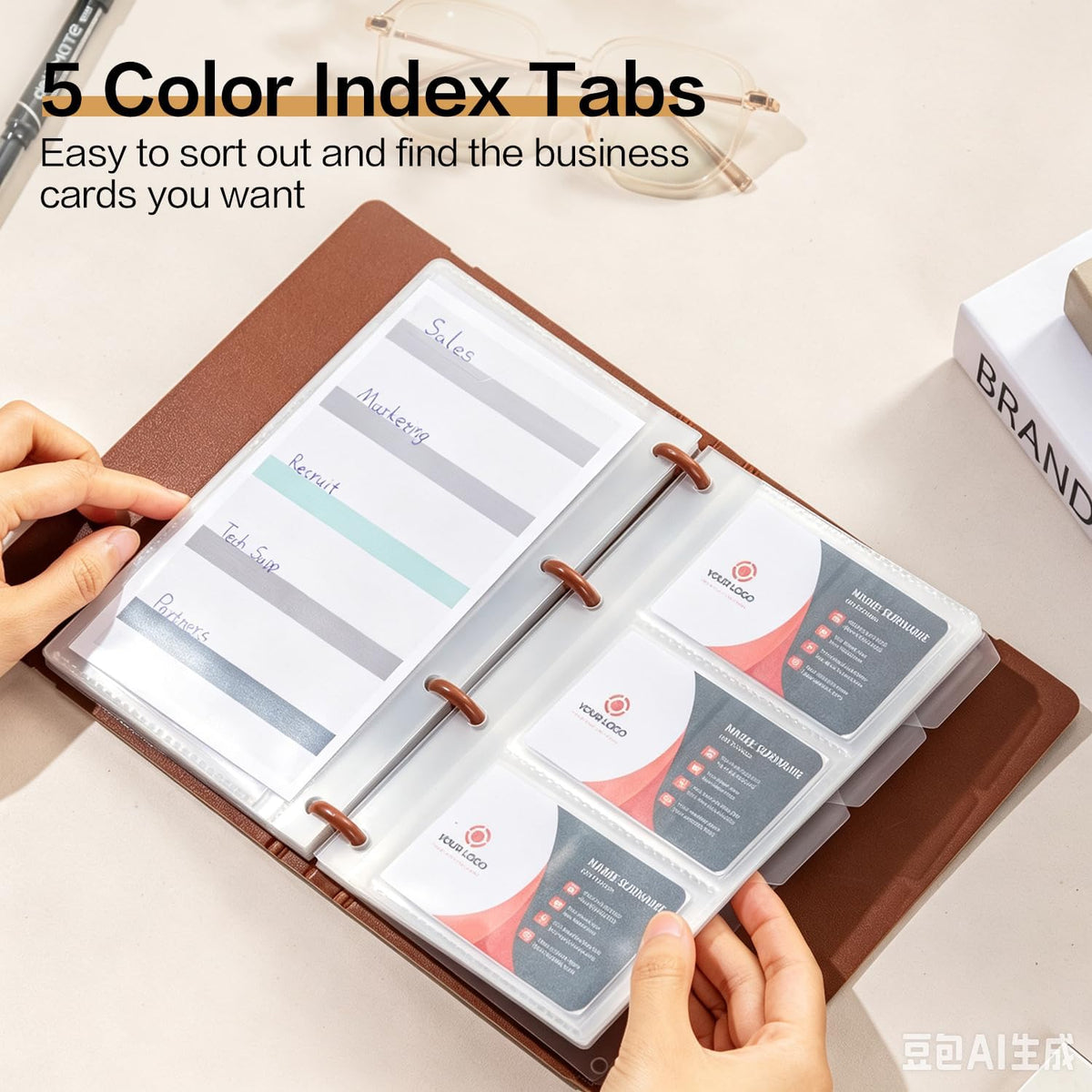 deli Business Card Book Holder, Business Card Organizer, Brown