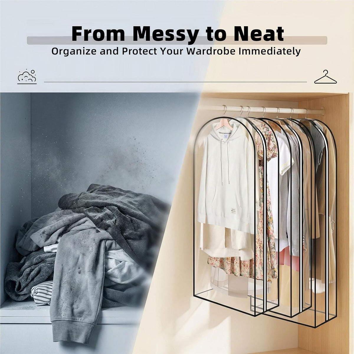 Clear Garment Bags for Hanging Clothes 3-piece set(43,50,60) inch