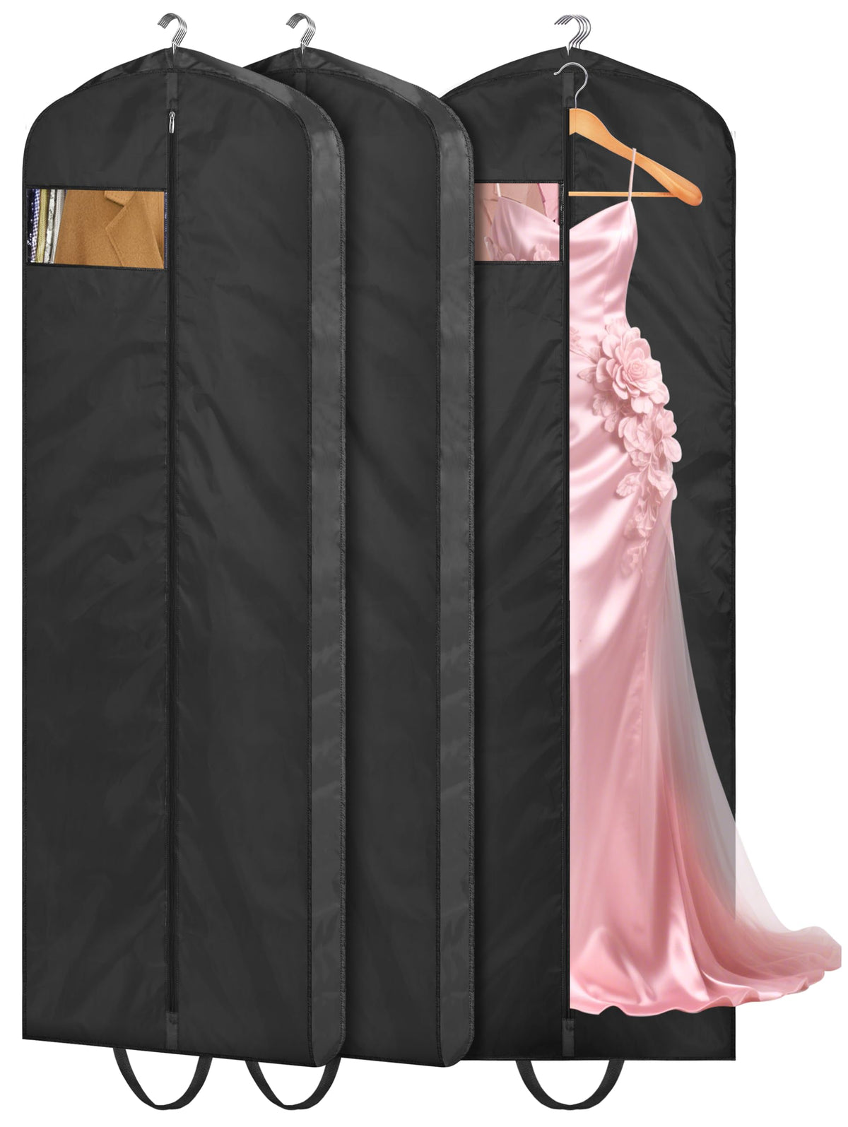 MISSLO 65" Long Garment Bags for Travel Dress Bags for Hanging Clothes 2 Packs Wedding Dress Cover Waterproof Clothes Protector for Closet Storage for Gowns, Tuxedos, Coats, Black