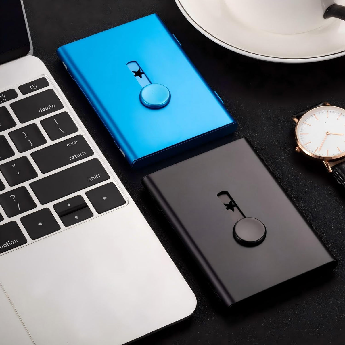 Tatuo 2 Pcs Black/blue Business Card Holder Thumb Drive Stainless Steel